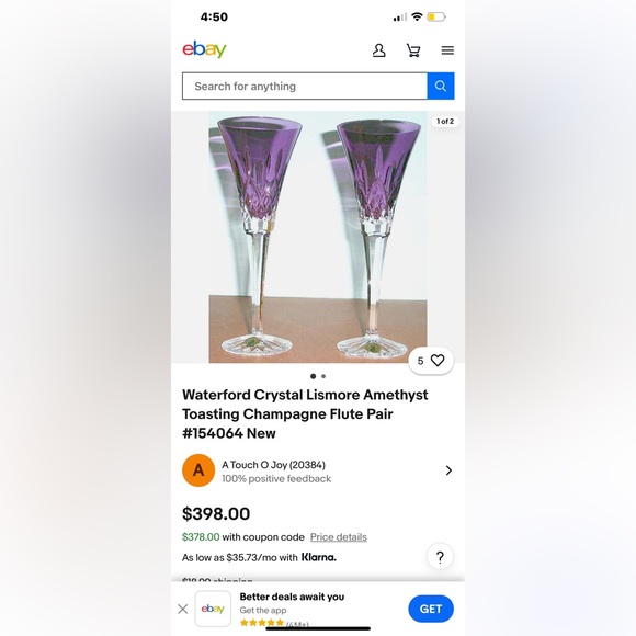 Verawang Waterford Lismore Pops Purple Toasting Flute Pair - Picture 14 of 14